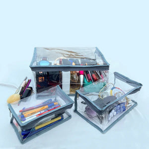 Pack of 3 Multi-Purpose Cosmetic Transparent Pouches