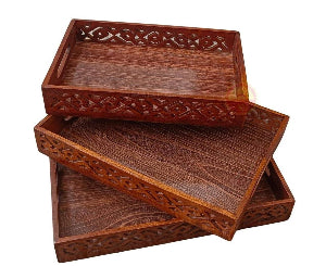 (pack Of 3) Wooden Serving Tray Set
