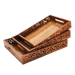 (pack Of 3) Wooden Serving Tray Set