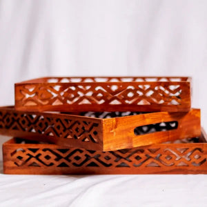 (pack Of 3) Wooden Serving Tray Set